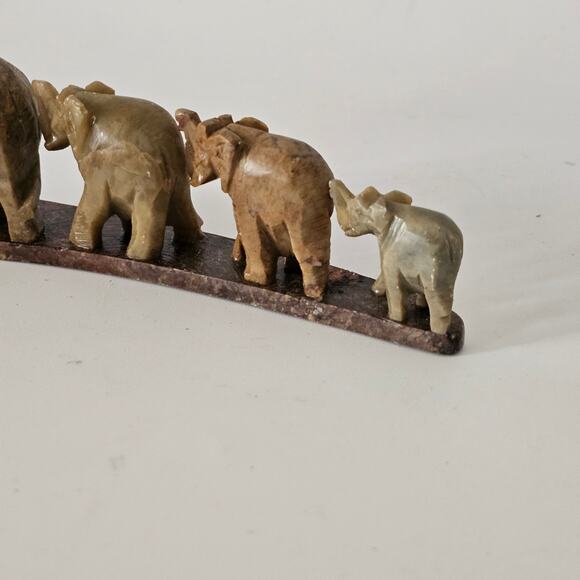 Carved Stone Elephants Family Figurine-4 Elephants on Base - Picture 3 of 6
